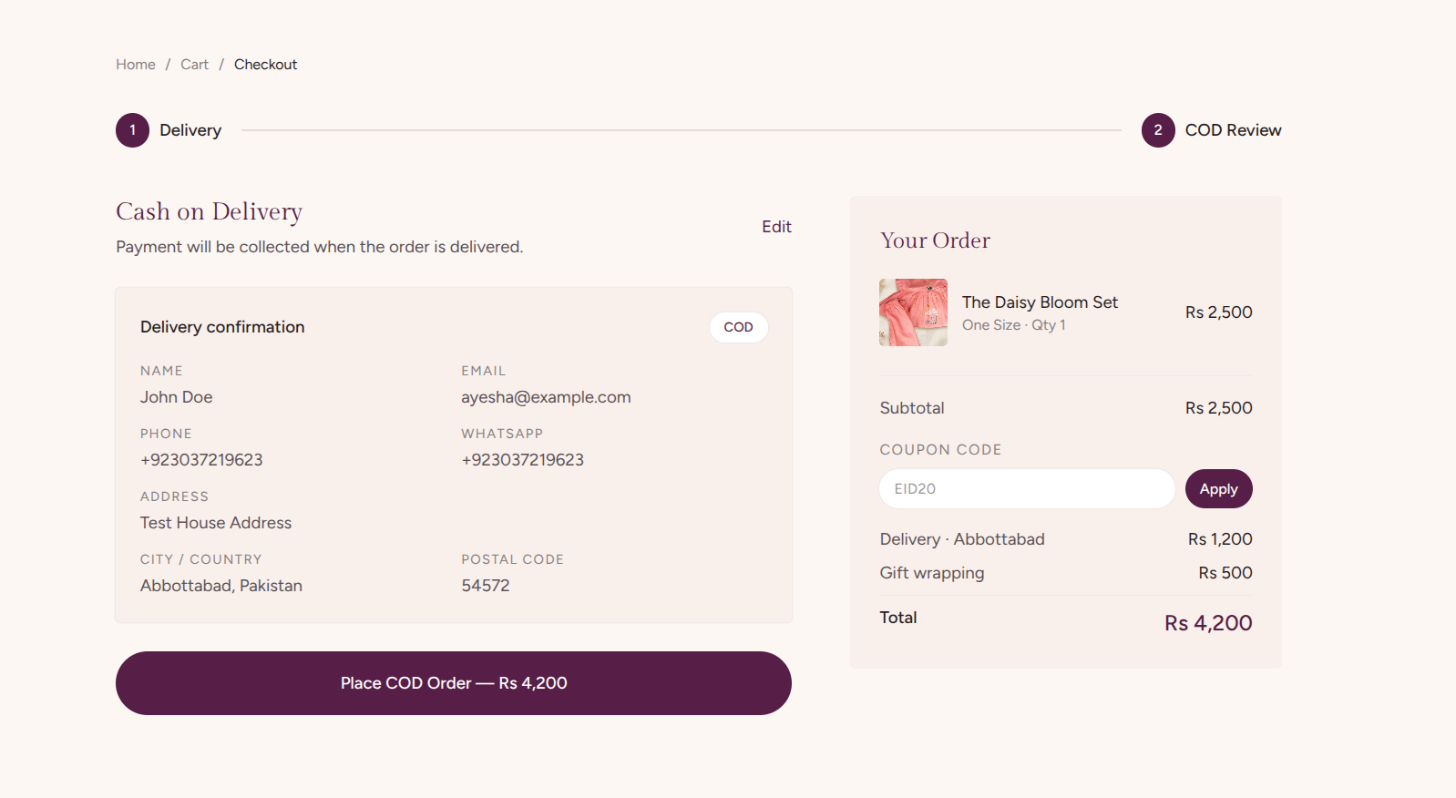 Aks-e-Gul cash on delivery order review